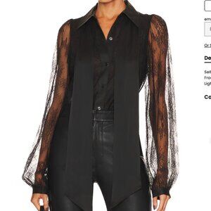 Equipment Linetta Lace Button Down Blouse - Black - M